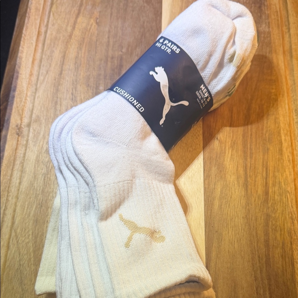 Puma Men's Athletic Socks - White with tan or sage green Accents
